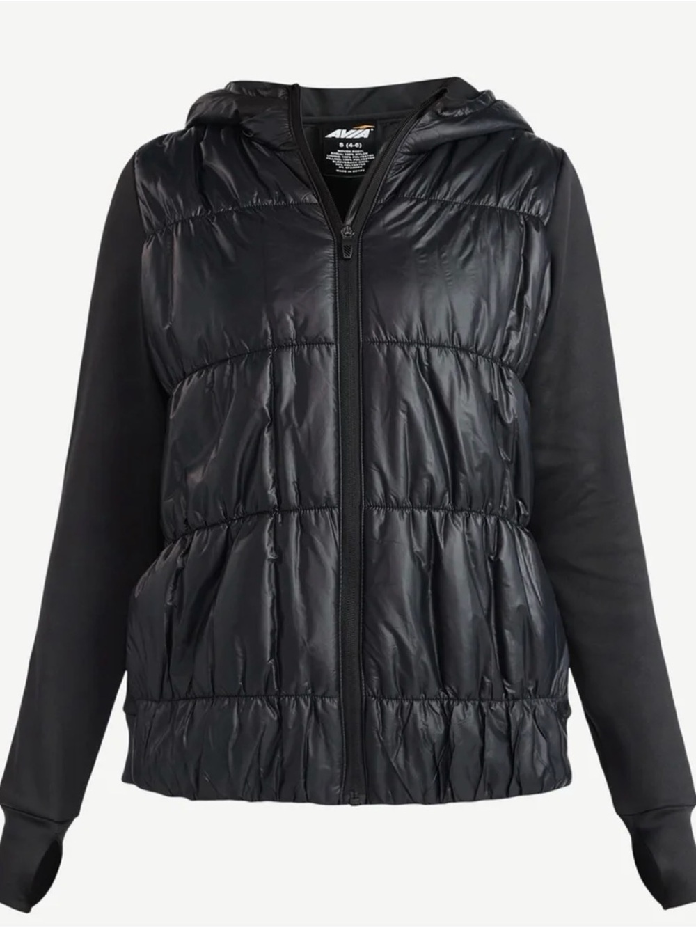 Avia Black Quilted Hooded Puffer with Smooth Sleeves